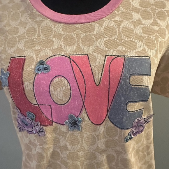 Coach Pink and Tan Short Sleeve Tees with Bold Love Design - Picture 3 of 7